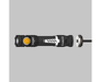 A black Armytek Partner C2 Magnet USB - Warm tactical flashlight with a yellow button and attached charging cable on a gray background.